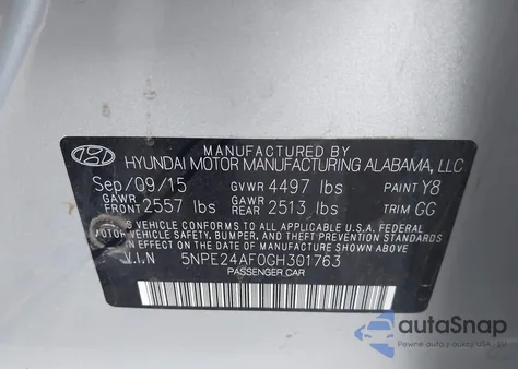 2016 Hyundai Sonata Se from USA, damaged, VIN 5NPE24AF0GH301763